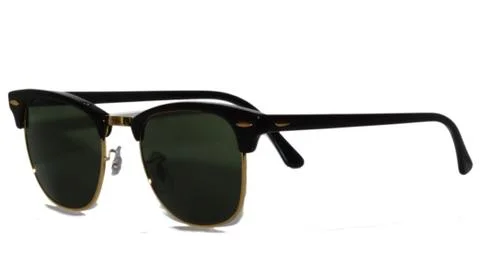 Plastic General Type Black And Gold Sunglasses Isolated On White Background Stock Photos