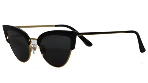 Plastic General Type Black And Gold Sunglasses Isolated On White Background Stock Photos