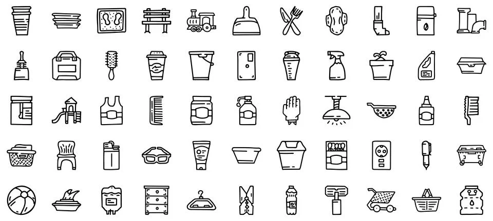 Plastic goods line vector doodle simple icon set Stock Illustration