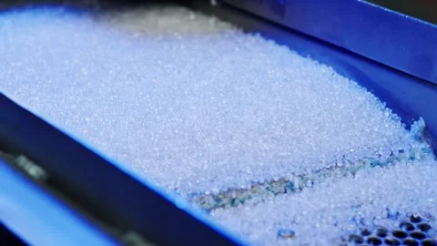 Plastic Granulate on Vibrating Screen Deck, Processing Plant, Overhead Shot Stock Footage 341301411