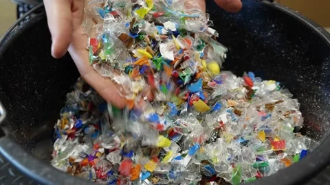 Plastic granules and pellets, Raw different colors recycled polymer materials Stock Footage 208001961