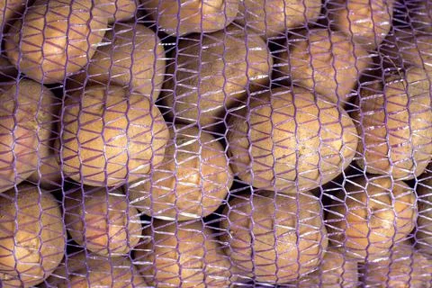 Plastic grid of potatoe Stock Photos