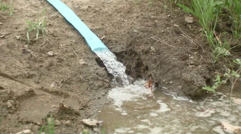 Plastic hose drain water out into mud 스톡 동영상 55155331