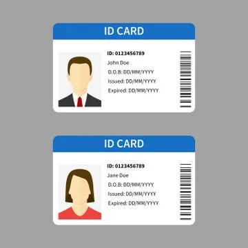 Plastic id cards. Personal registration form card, car driver license with male Stock Illustration