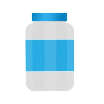 Plastic jar for pills. Empty container, bottle, vector icon isolated on white Stock Illustration