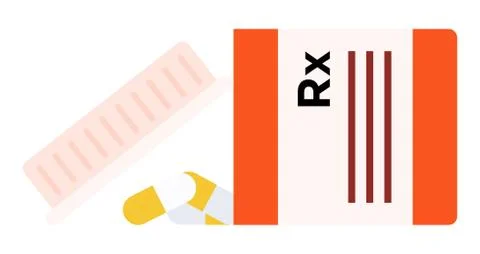 Plastic jar with scattered pills vector icon flat isolated Stock Illustration