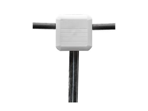 Plastic junction box with 3 wires isolated on white. Stock Photos