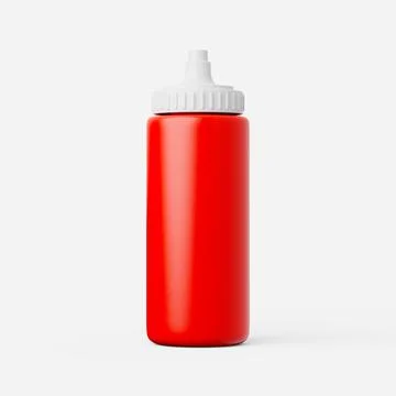 Plastic ketchup bottle on a plain background. 3d render. Stock Illustration
