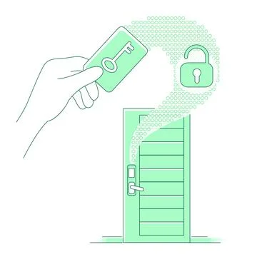 Plastic keycard and keyless lock thin line concept vector illustration Stock-Illustration