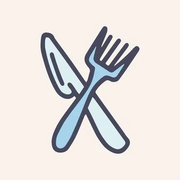 Plastic knife and fork vector doodle simple color icon Stock Illustration