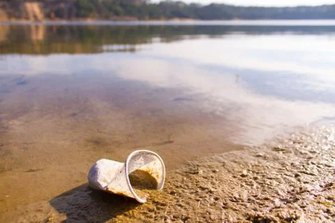 Plastic in a lake Stock Photos
