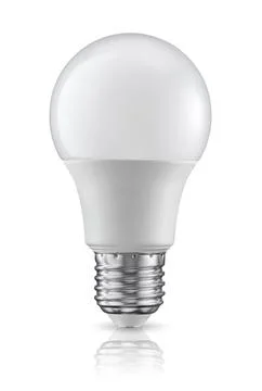 Plastic LED light bulb with e27 Edison screw base isolated on white. Stock Photos