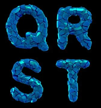 Plastic letters set Q, R, S, T made of 3d render plastic shards blue color. Stock-Illustration