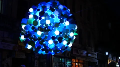 A plastic light installation which calls to eco situation in the world. 库存影片 68479378