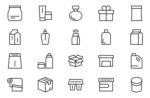 Plastic line Icon Set. contains such icon as Package, Recycle, water bottle.. Stock Illustration