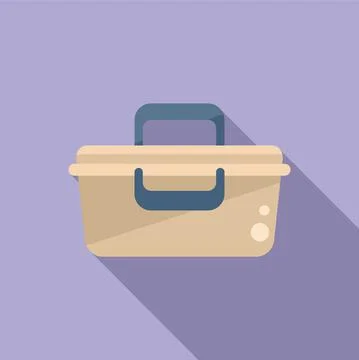 Plastic lunch box icon flat vector. School meal イラスト素材