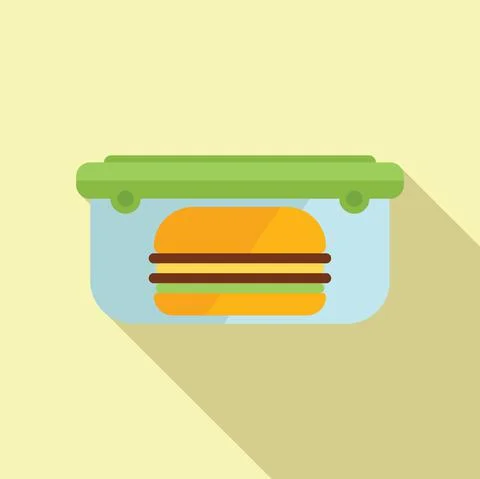 Plastic lunch box icon flat vector. Healthy meal Stockillustratie