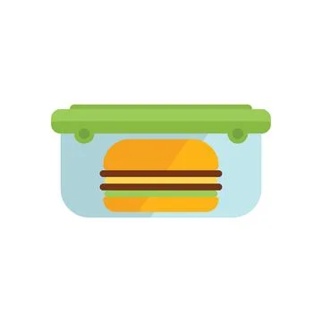 Plastic lunch box icon flat vector. Healthy meal 스톡 일러스트
