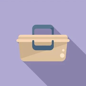 Plastic lunch box icon flat . School meal Stock Illustration