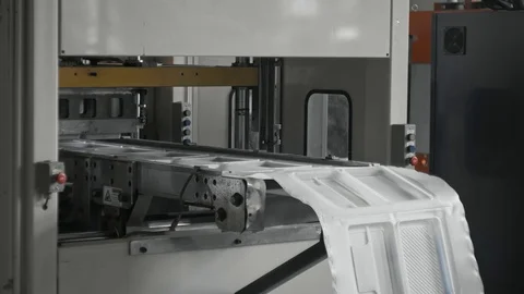 Plastic lunch boxes manufacture, disposable food package ware production line Stock Footage 100109293