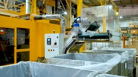 Plastic material for pet bottle production. Special equipment. Plastics Stock Footage 85894253