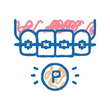 Plastic material tooth braces icon doodle illustration Stock Illustration