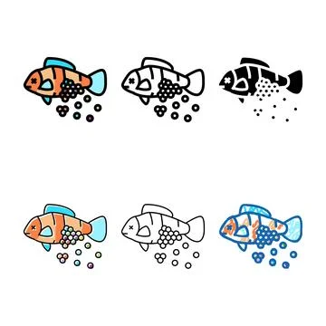 Plastic microbeads in fish color icon vector variants Stock Illustration