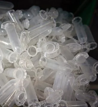 Plastic Microtubes 2 ml. in a transparent box. Stock Photos