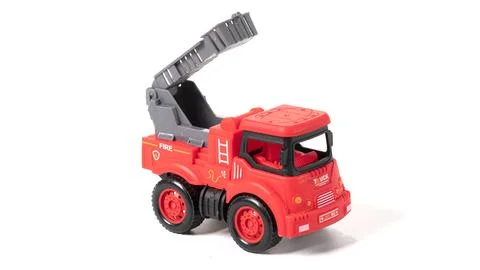 Plastic model fire brigade car isolated on white background. 스톡 사진
