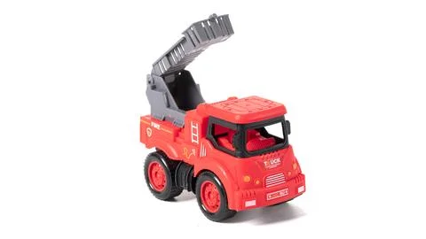 Plastic model fire brigade car isolated on white background. Stock-Fotos