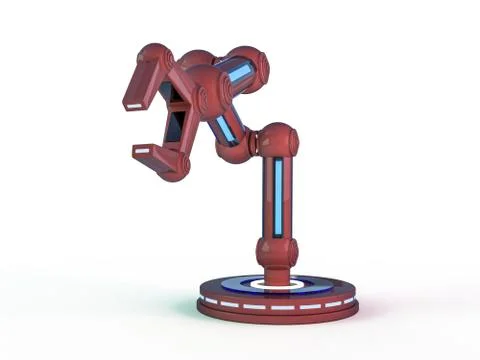 Plastic model of industrial red robotics arm Robot manipulator. 3D Stock Illustration