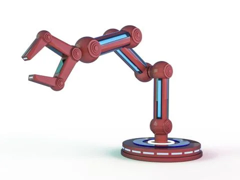 Plastic model of industrial red robotics arm Robot manipulator. 3D 스톡 일러스트