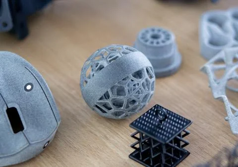 Plastic model printed 3D printer from powder close-up Objects created 3D printer Foto stock