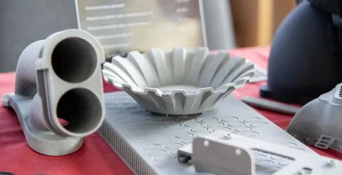 Plastic model printed 3D printer from powder close-up Objects created 3D printer Foto stock