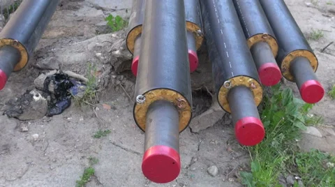 Plastic modern technology  heating pipes in workplace near city house Stock-Footage 51623161