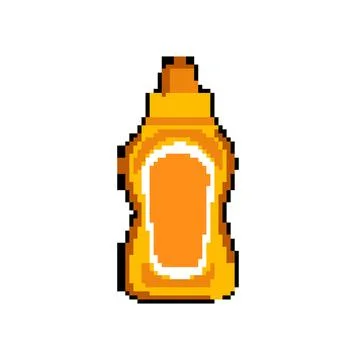 Plastic mustard bottle pixel art vector illustration Stock Illustration