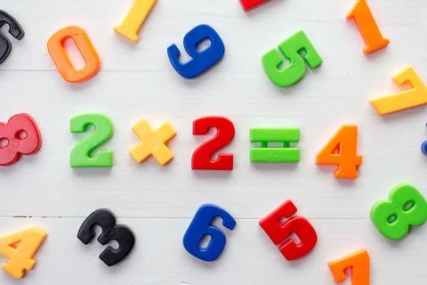 Plastic numbers with math formula in a middle Math example with numbers ma... Stock Photos