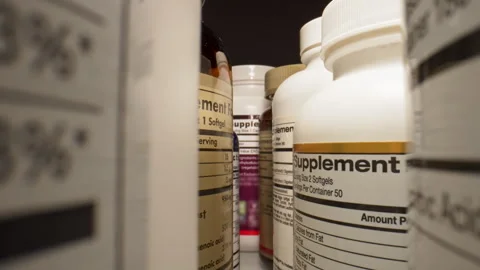 Plastic Nutritional Supplement Containers. The Basis of a Healthy Diet Video stock 256285720