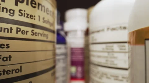 Plastic Nutritional Supplement Containers. Plastic Jars for Tablets, Fish oil Stock Footage 270299547