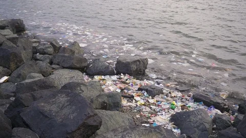 Plastic in the ocean Human waste 스톡 동영상 90964497