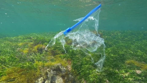 Plastic in the ocean, sea zip lock bag Stock Footage 102080193