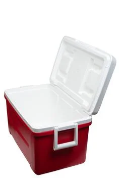 Plastic open fridge for beverage Stock Photos