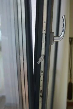 Plastic opened panoramic window in room at apartment, selective focus, shal.. Stock Photos