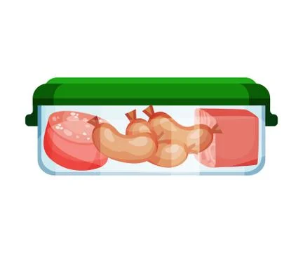 Plastic or Glass Closed Container with Food Items Inside Vector Illustration 스톡 일러스트