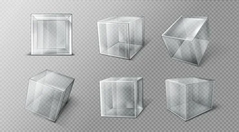 Plastic or glass cube in different angle view set Stock Illustration