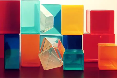 Plastic or glass cubes clear square box crystal block aquarium or exhibit podium イラスト素材