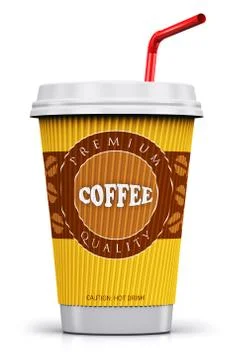 Plastic or paper coffee cup with straw Ilustração Stock