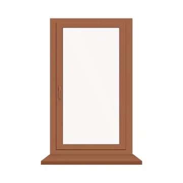 Plastic or wooden brown window with sill a vector realistic illustration Stock Illustration