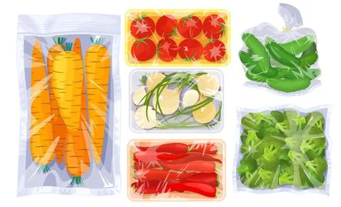 Plastic packages with fresh vegetable vacuum food Stock Illustration