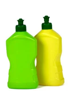 Plastic packaging bottles, isolated on white background Stock Photos